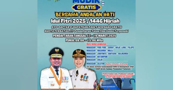 Ayo Buruan Daftar! Kuota Mudik Gratis Bersama Andalan Hati Dibuka 17 hingga 19 Maret, Berikut Rutenya