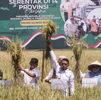 Bupati Sidrap Panen Raya Serentak Bersama Presiden Prabowo Subianto