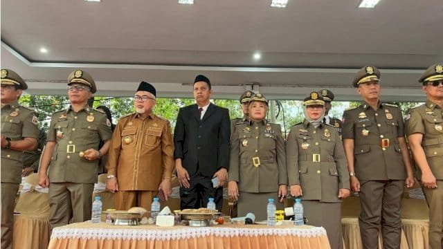 Wakil Bupati Sidrap, Nurkanaah, menghadiri Peringatan HUT ke-75 Satpol PP Tingkat Sulsel.