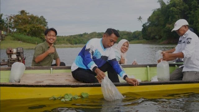 Bupati Sidenreng Rappang, H. Syaharuddin Alrif, memimpin penaburan benih ikan (restocking) di dua lokasi.