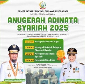 Pemprov Sulsel Borong Empat Penghargaan Adinata Syariah Tahun 2025