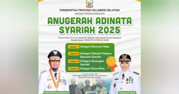 Pemprov Sulsel Borong Empat Penghargaan Adinata Syariah Tahun 2025