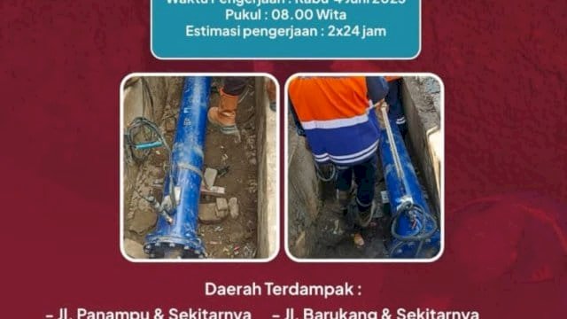 PDAM Makassar Lakukan Perbaikan Pompa Inline di Pannampu, Warga Diimbau Siapkan Antisipasi Air