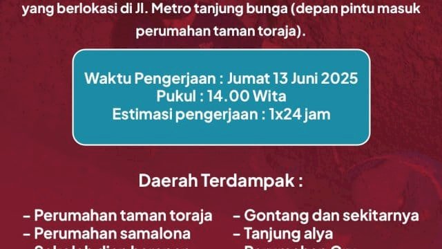 PDAM Makassar Koneksi Pipa di Metro Tanjung Bunga, Warga Diimbau Tampung Air