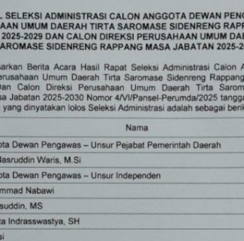 Pansel Calon Dewas-Direksi Perumda Tirta Saromase Umumkan Hasil Seleksi, Berikut Nama-namanya