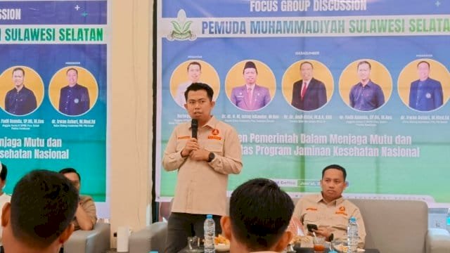 Ketua PW Pemuda Muhammadiyah Sulsel, Heriwawan, dalam FDG bertajuk "Komitmen Pemerintah dalam Menjaga Mutu dan Akuntabilitas Program Jaminan Kesehatan Nasional".