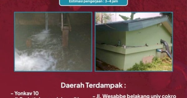 Ada Pemeliharaan Bak Reservoir, Suplai Air PDAM Makassar Terganggu di 7 Lokasi-Pelanggan Disarankan Tampung Air
