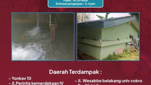 Ada Pemeliharaan Bak Reservoir, Suplai Air PDAM Makassar Terganggu di 7 Lokasi-Pelanggan Disarankan Tampung Air