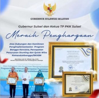 Pemprov Sulsel Raih Penghargaan Quick Wins dari Kemendukbangga/BKKBN