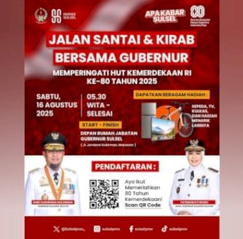 Besok, Pemprov Sulsel Gelar Jalan Santai dan Kirab Bersama Gubernur dalam Rangka HUT RI ke-80
