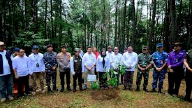 Wakil Gubernur Sulawesi Selatan, Fatmawati Rusdi, memimpin penanaman pohon serentak di Kabupaten Gowa.