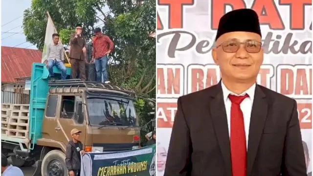 Ketua DPRD Palopo Darwis saat bersama mahasiswa yang Demo soal pembentukan Provinisi Luwu Raya.(F-IST)